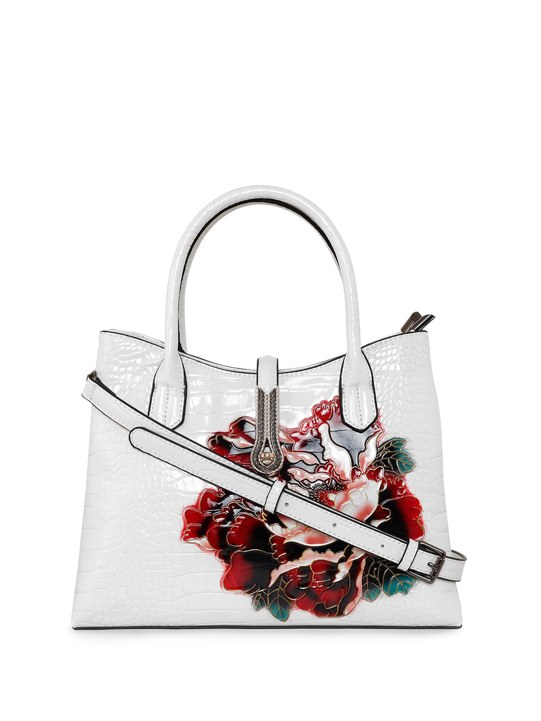 

ESBEDA Floral Printed Structured Handheld Bag, White