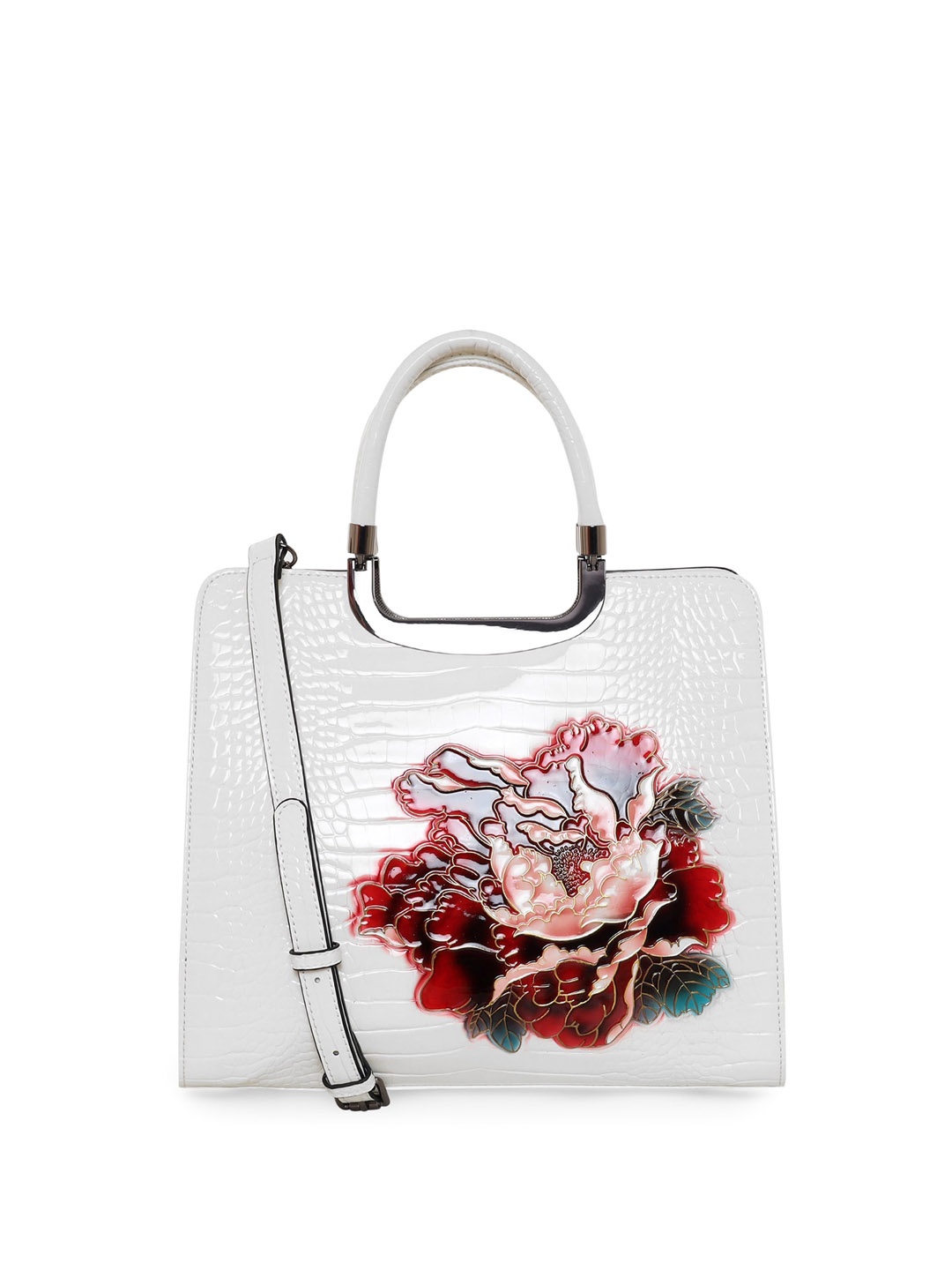 

ESBEDA Floral Textured Swagger Handheld Bag, White
