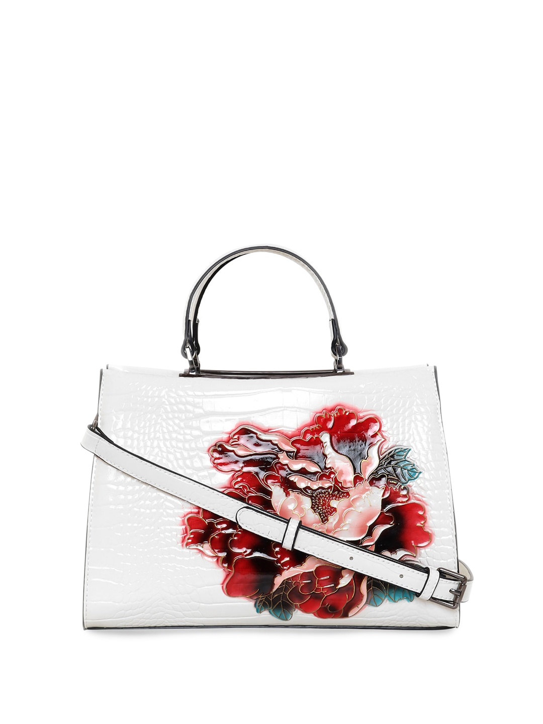 

ESBEDA Floral Textured Structured Satchel, White