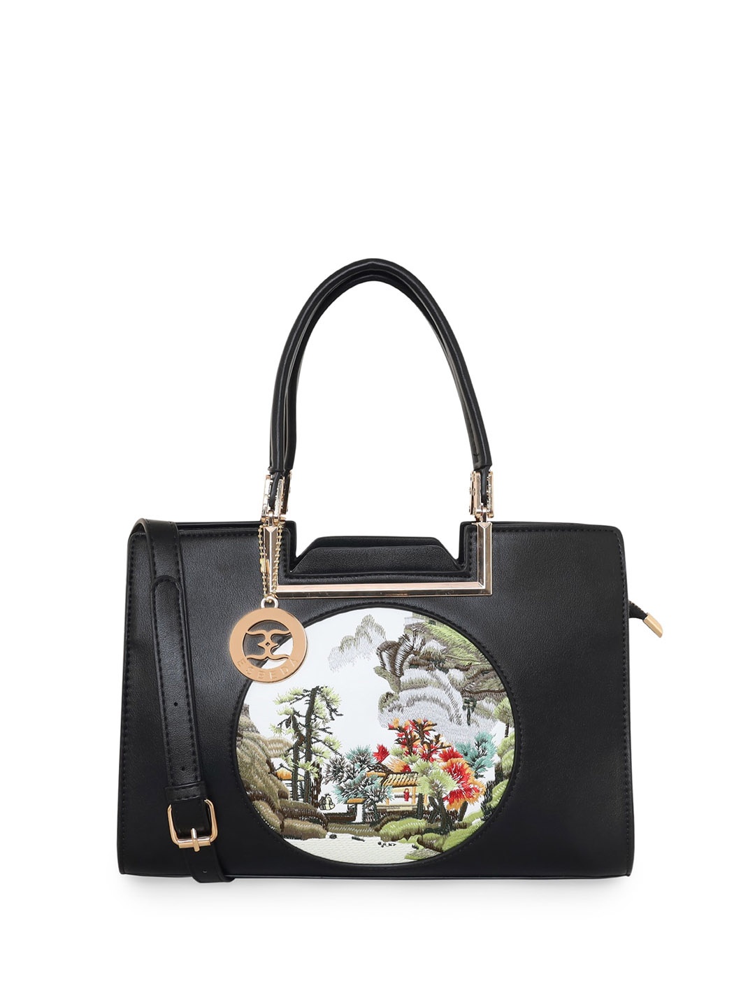 

ESBEDA Graphic Embroidered PU Structured Handheld Bag, Black