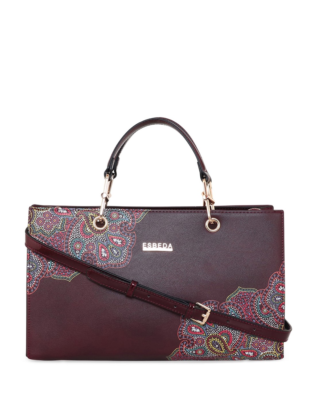 

ESBEDA Ethnic Motifs Printed Structured Handheld Bag, Burgundy