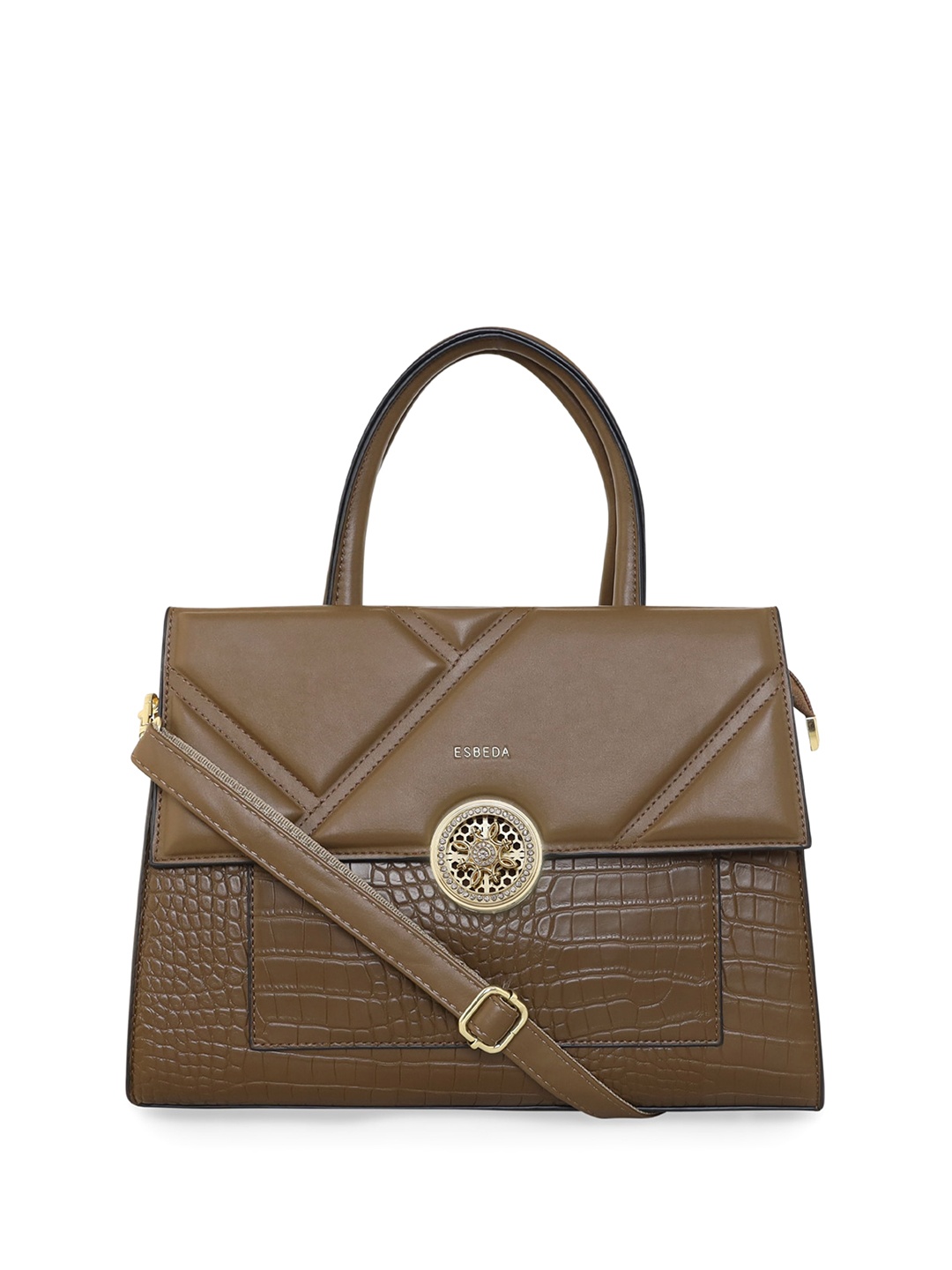 

ESBEDA Textured Structured Satchel, Coffee brown