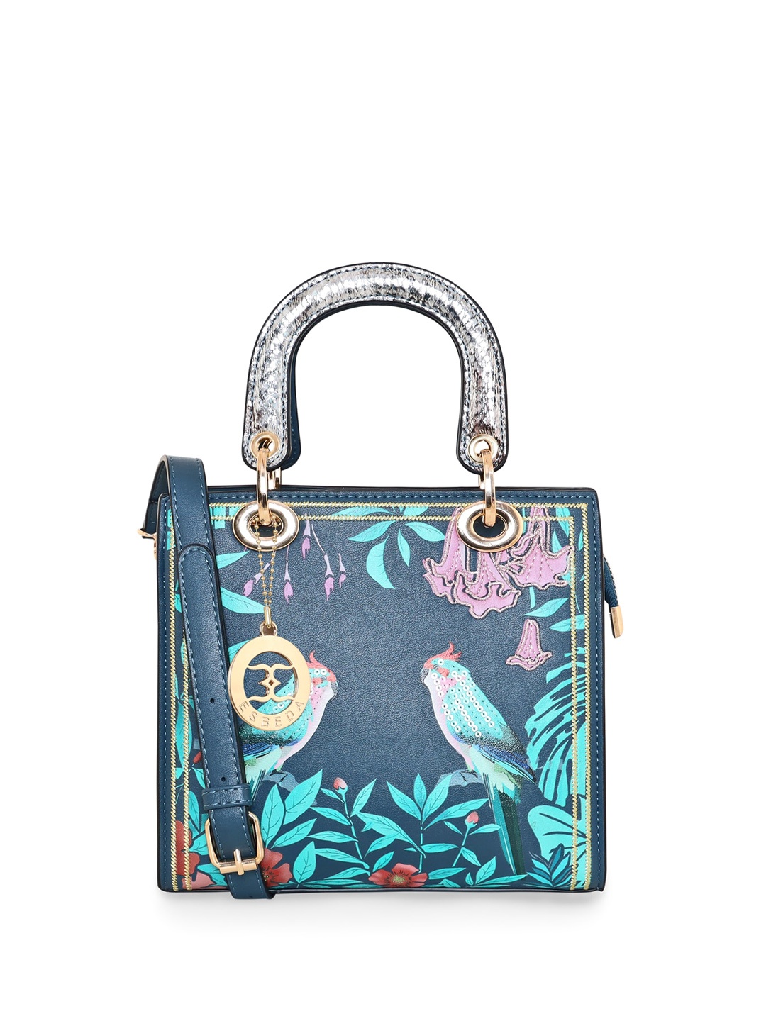 

ESBEDA Floral Printed PU Structured Handheld Bag, Blue