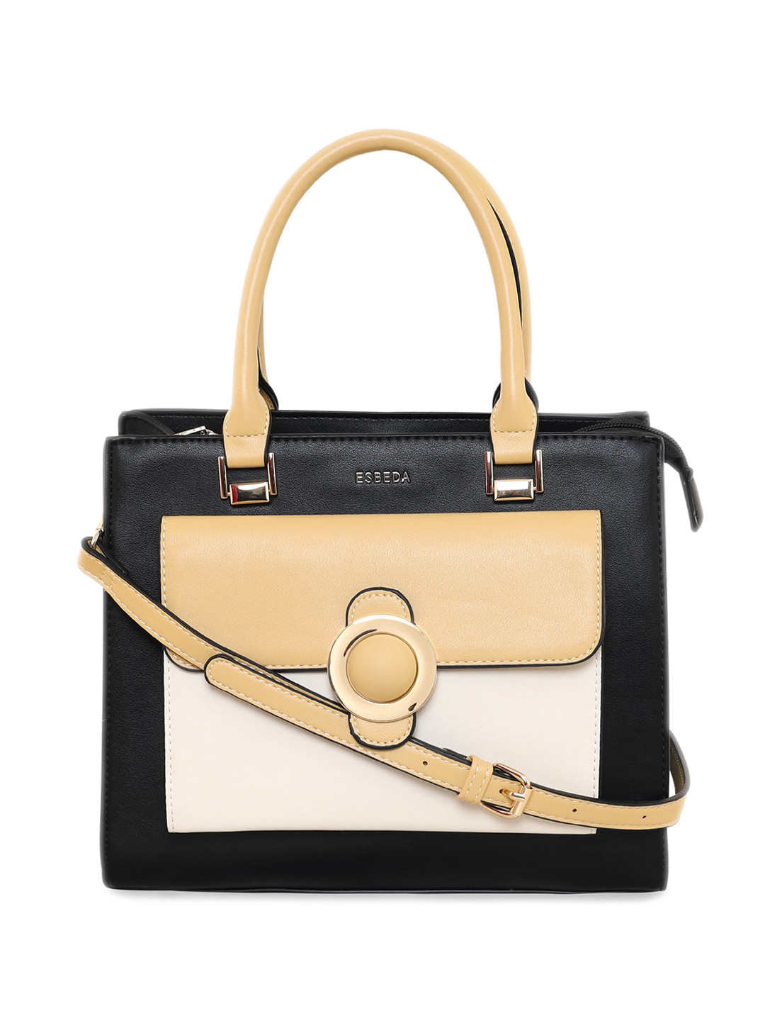 

ESBEDA Colourblocked Structured Handheld Bag, Black