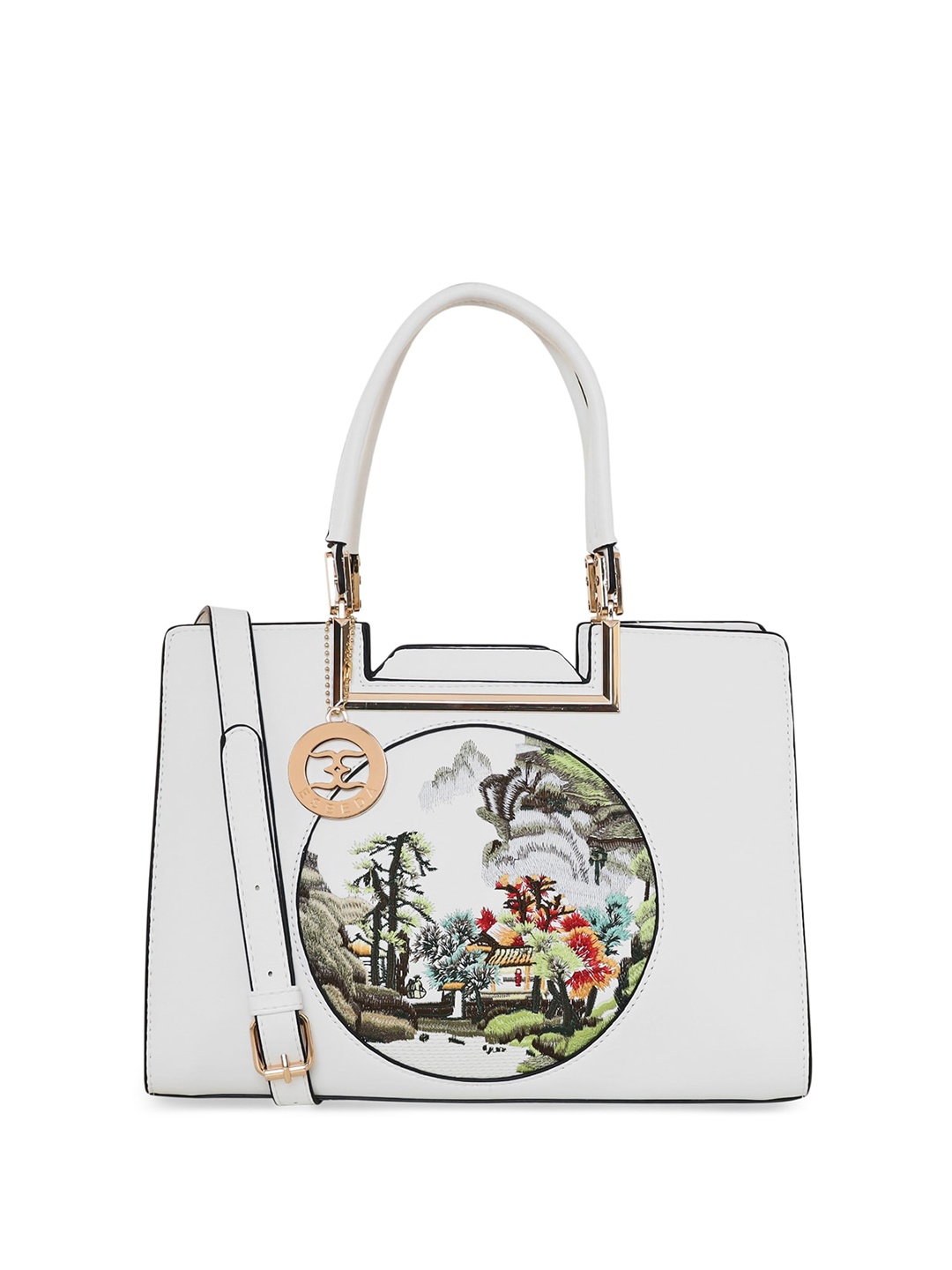 

ESBEDA Floral Printed PU Structured Handheld Bag, White