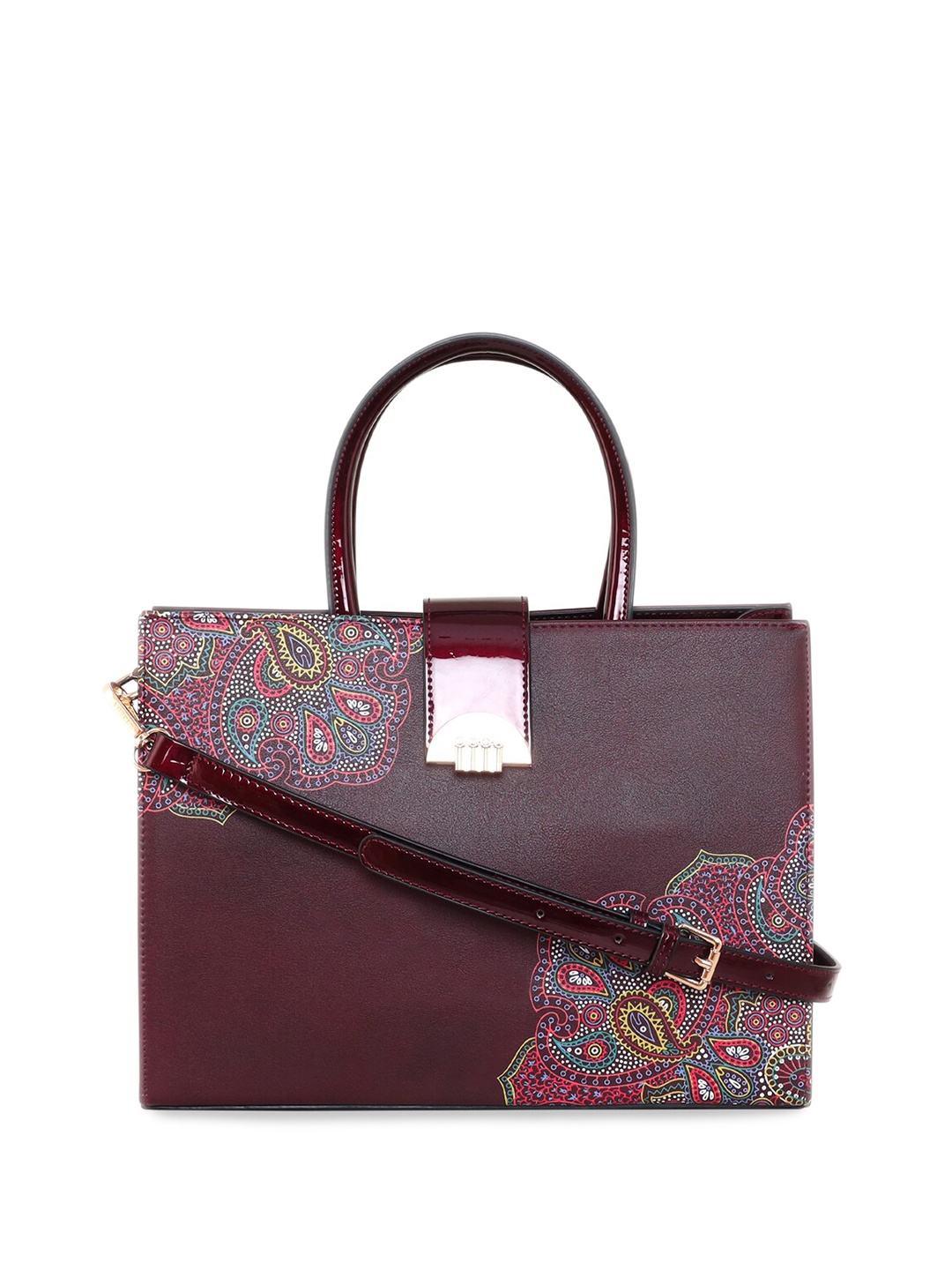 ESBEDA Floral Printed Structured Handheld Bag, Burgundy