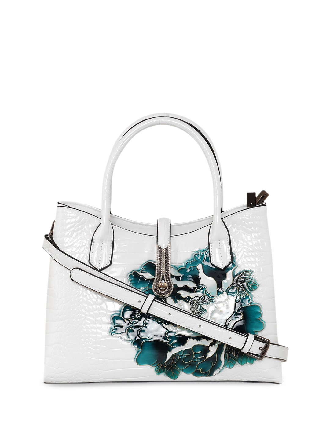 

ESBEDA Floral Printed Structured Handheld Bag, White
