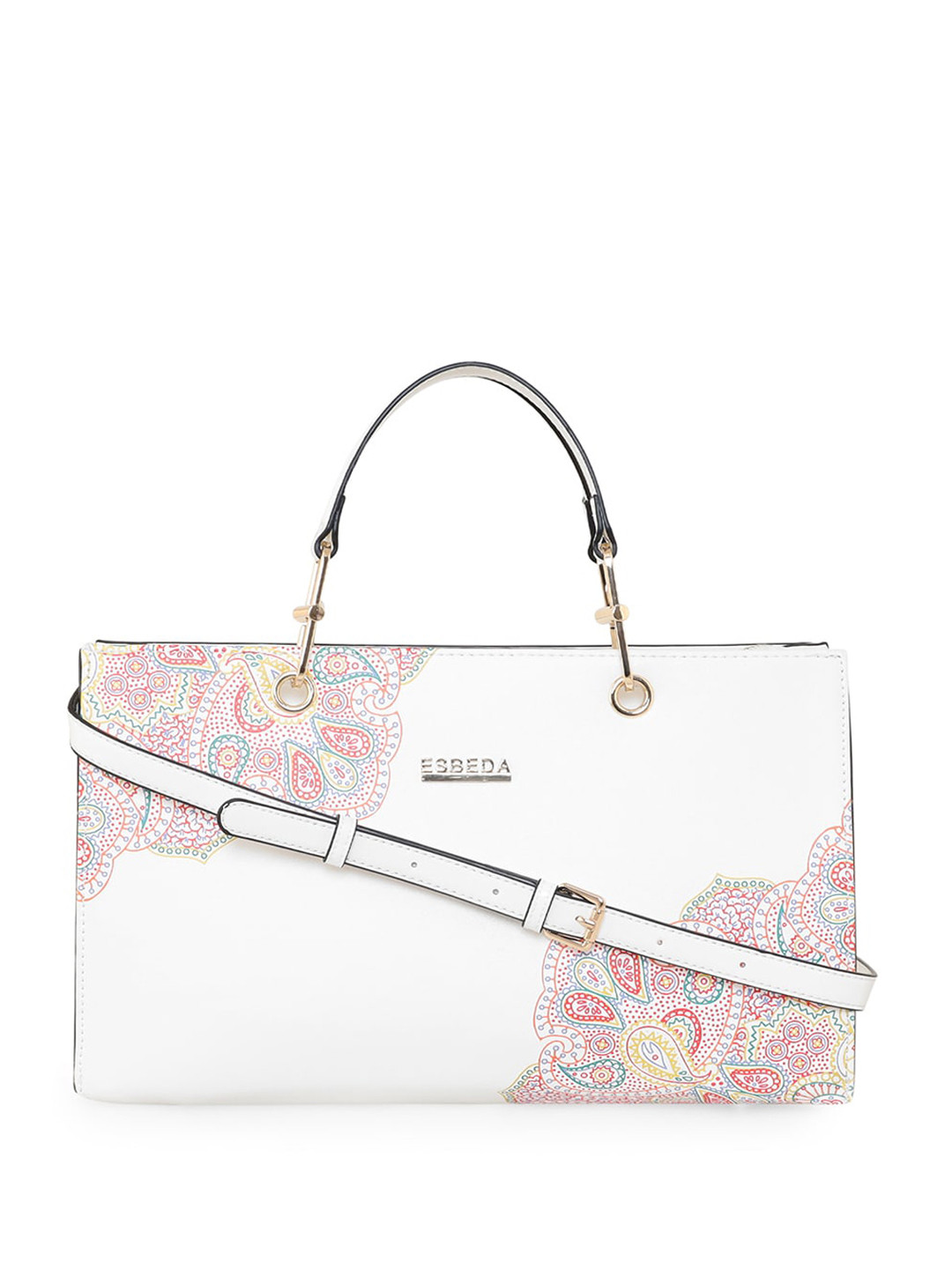 

ESBEDA Floral Printed Structured Handheld Bag, White