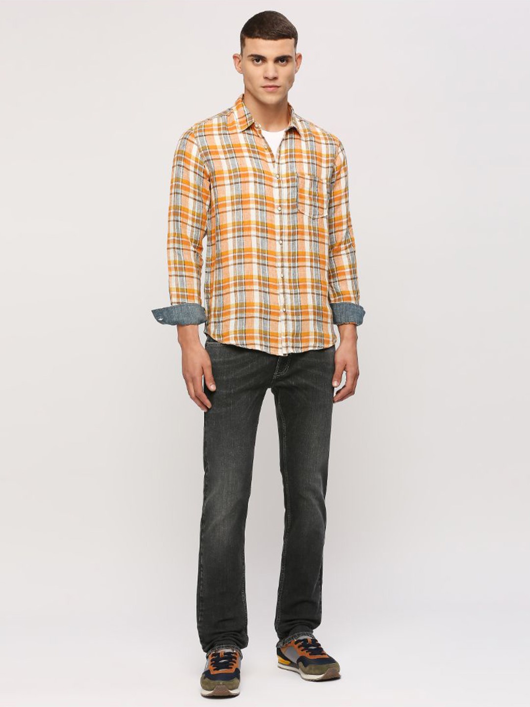 

Pepe Jeans Checked Spread Collar Long Sleeves Linen Casual Shirt, Yellow