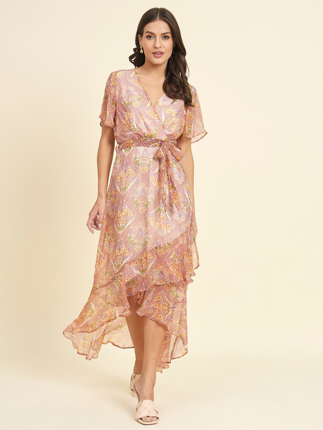 

HERE&NOW Floral Printed Chiffon Midi Dress, Cream