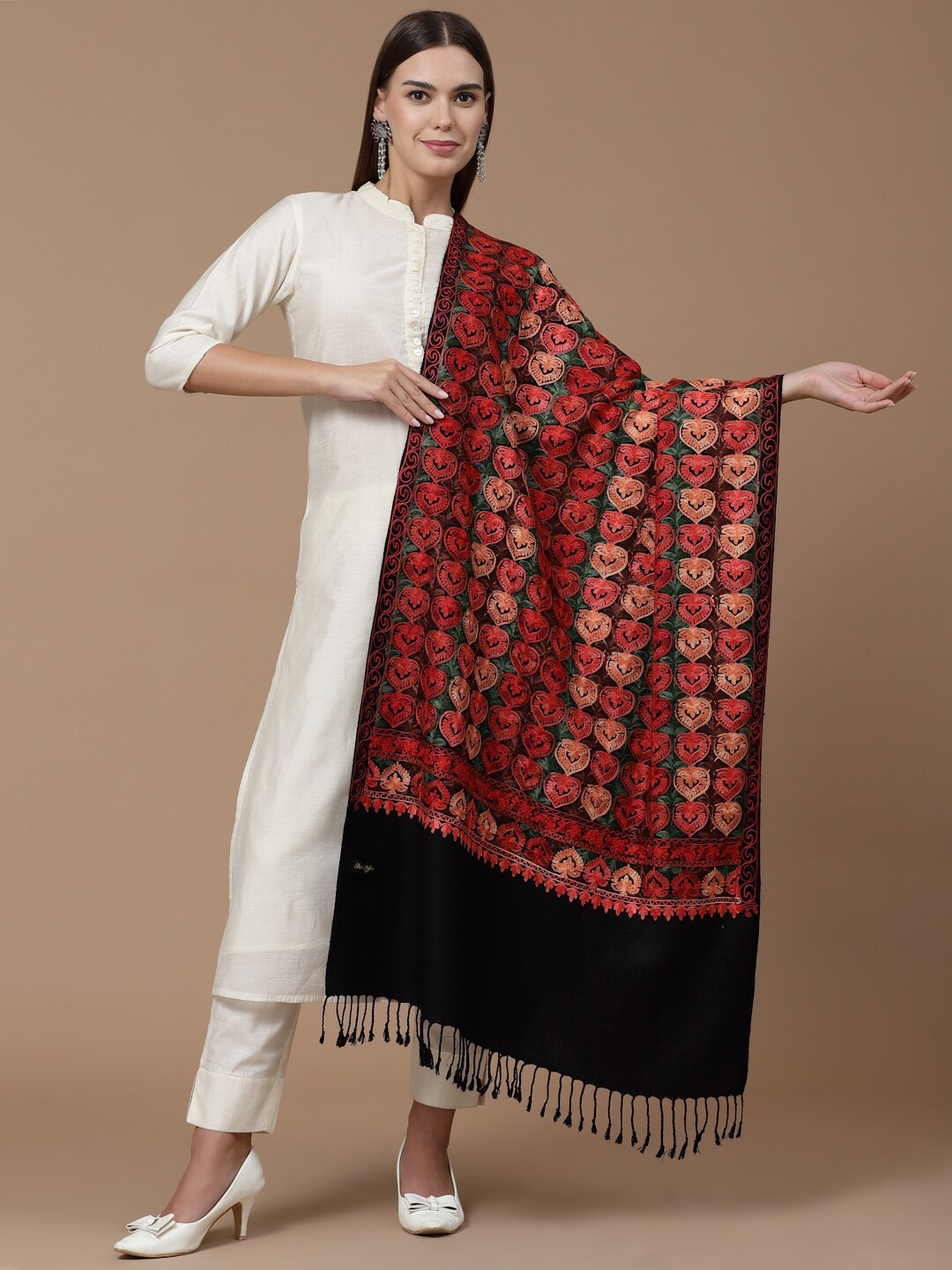 

SWI Stylish Ethnic Motifs Aari Embroidered Shawl, Black