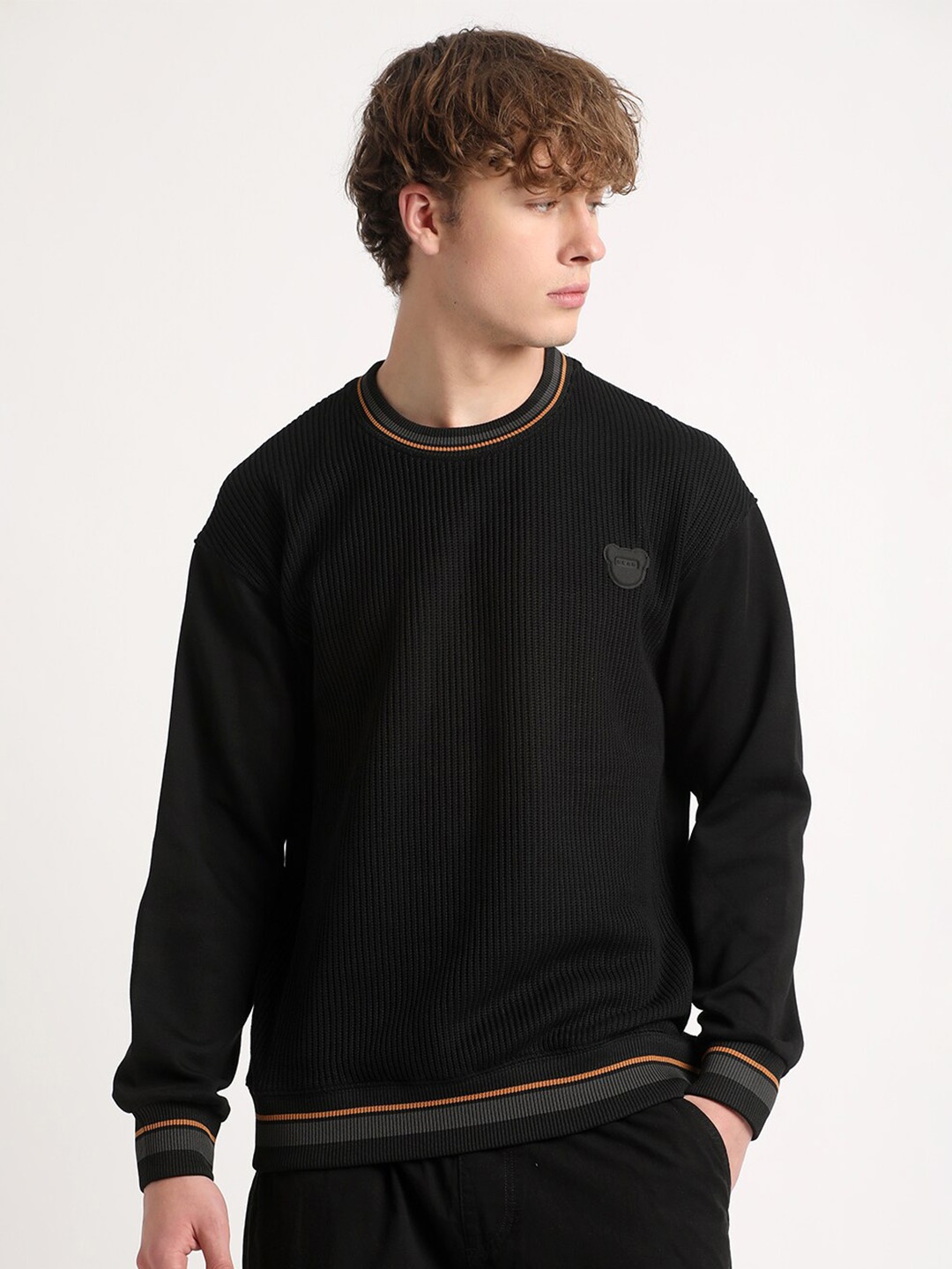 

THE BEAR HOUSE Self Design Round Neck Sweatshirt, Black