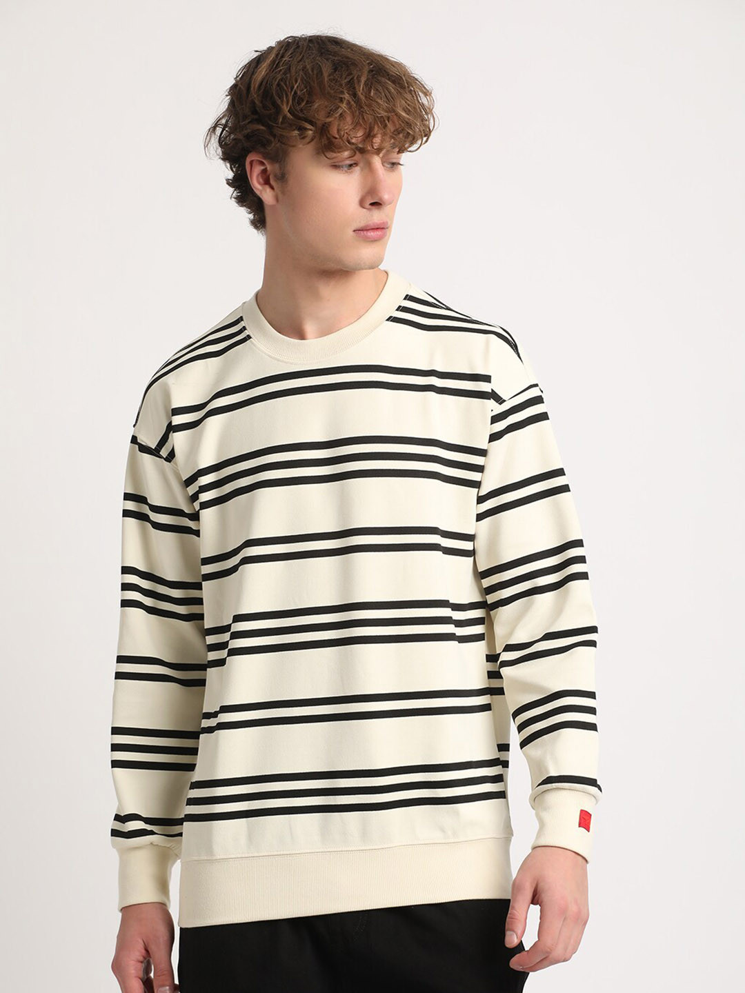 

THE BEAR HOUSE Striped Relaxed Fit Sweatshirt, Cream