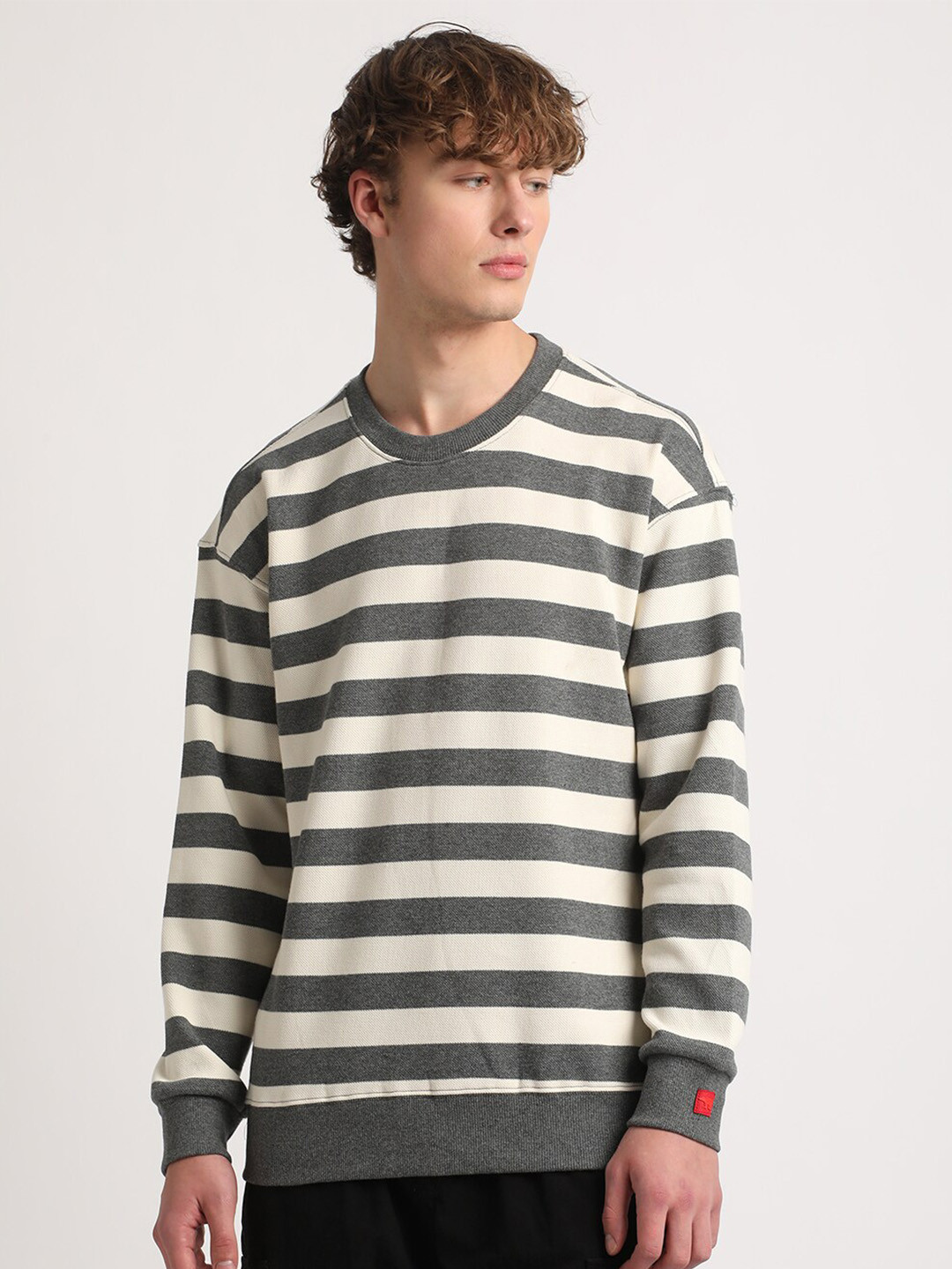 

THE BEAR HOUSE Striped Cotton Sweatshirt, Grey
