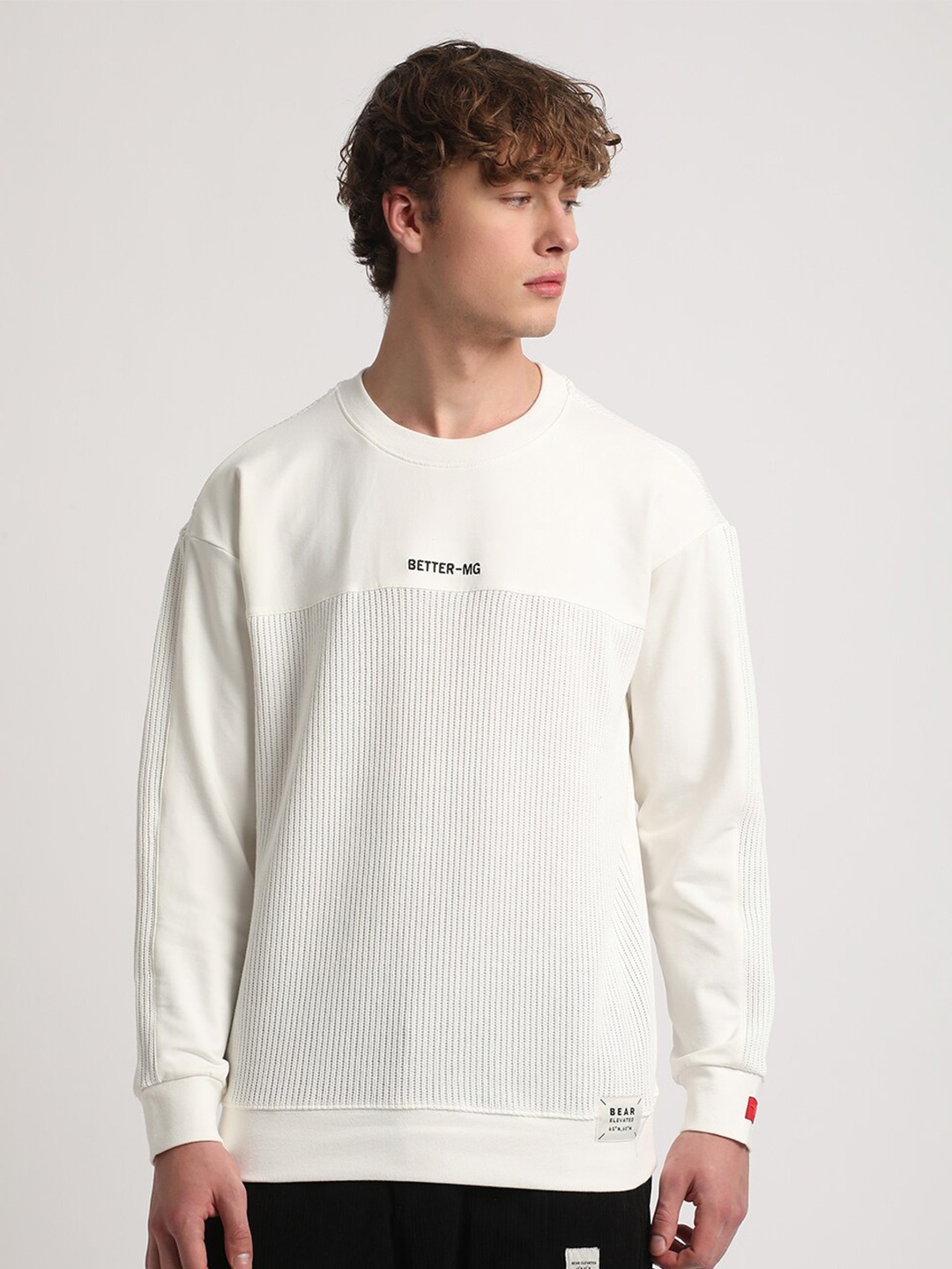 

THE BEAR HOUSE Round Neck Cotton Sweatshirt, White