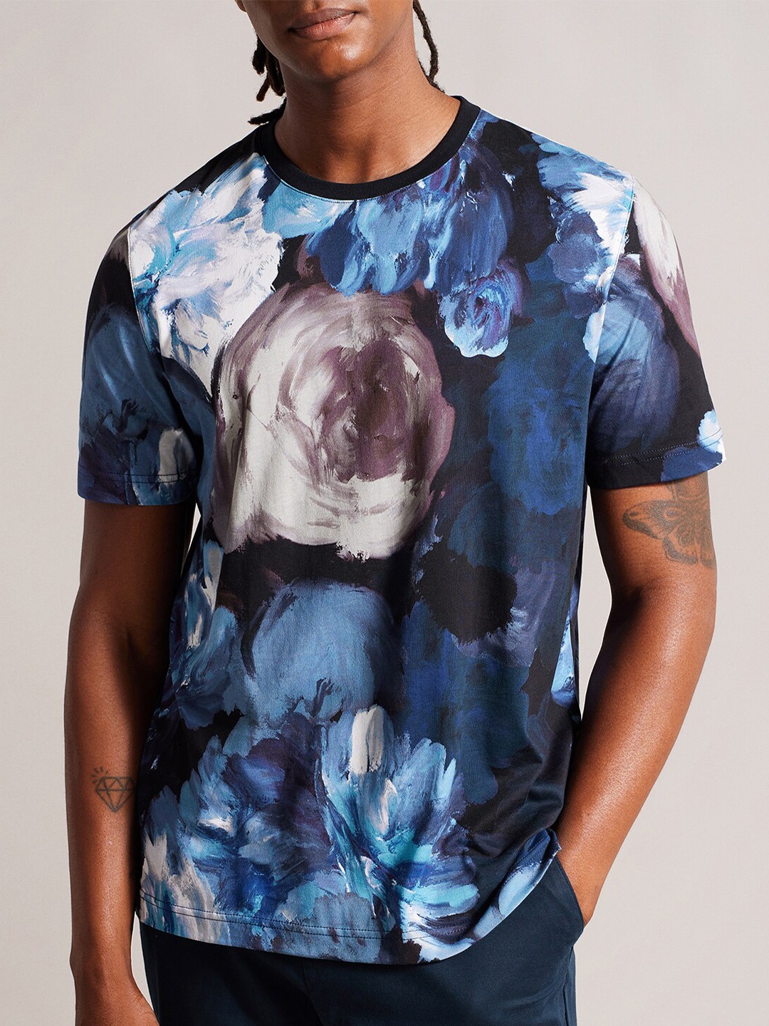 

Ted Baker Floral Printed Pure Cotton T-shirt, Blue