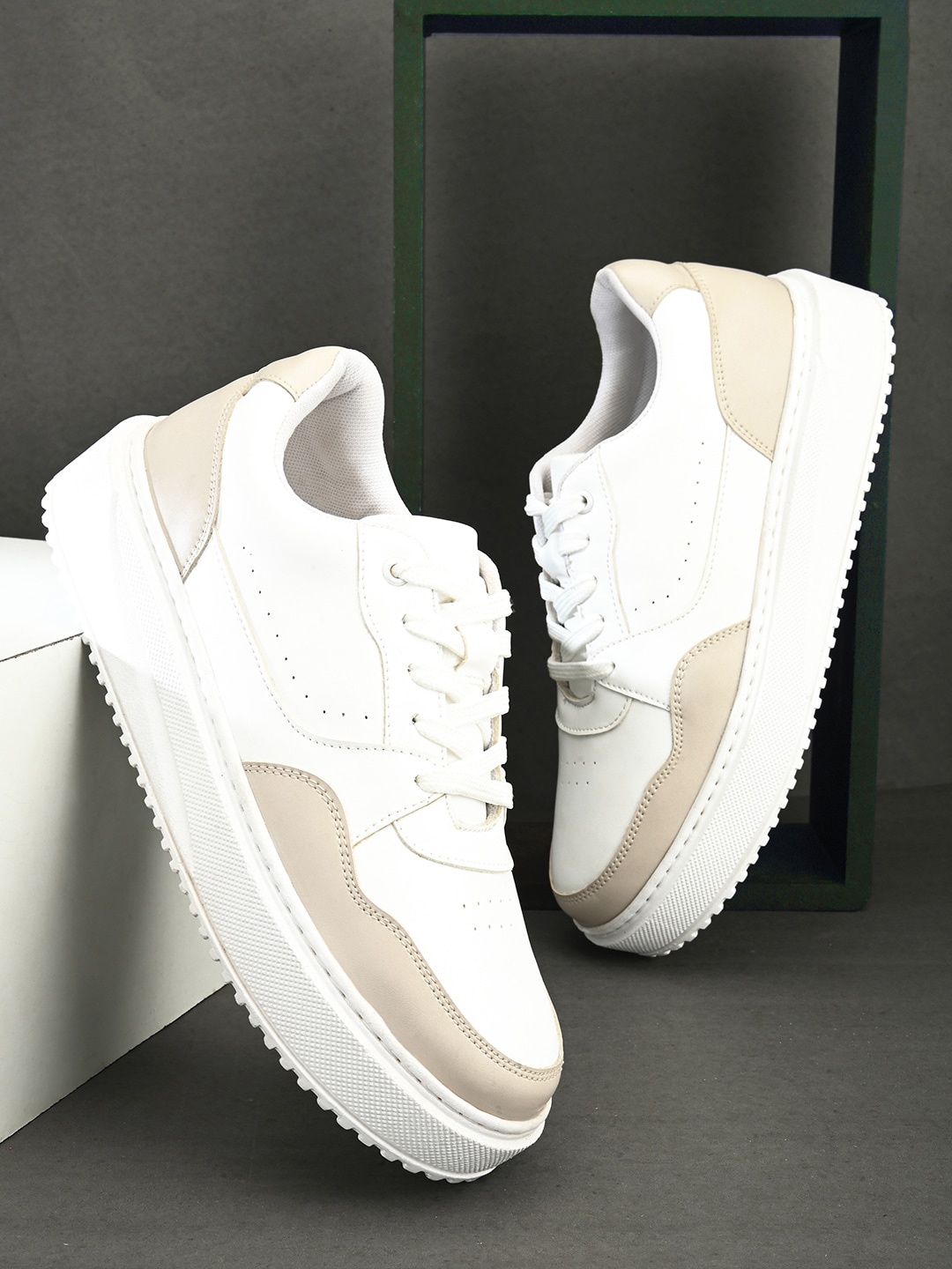 

The Roadster Lifestyle Co. Women White & Beige Perforated Lace-Up Sneakers