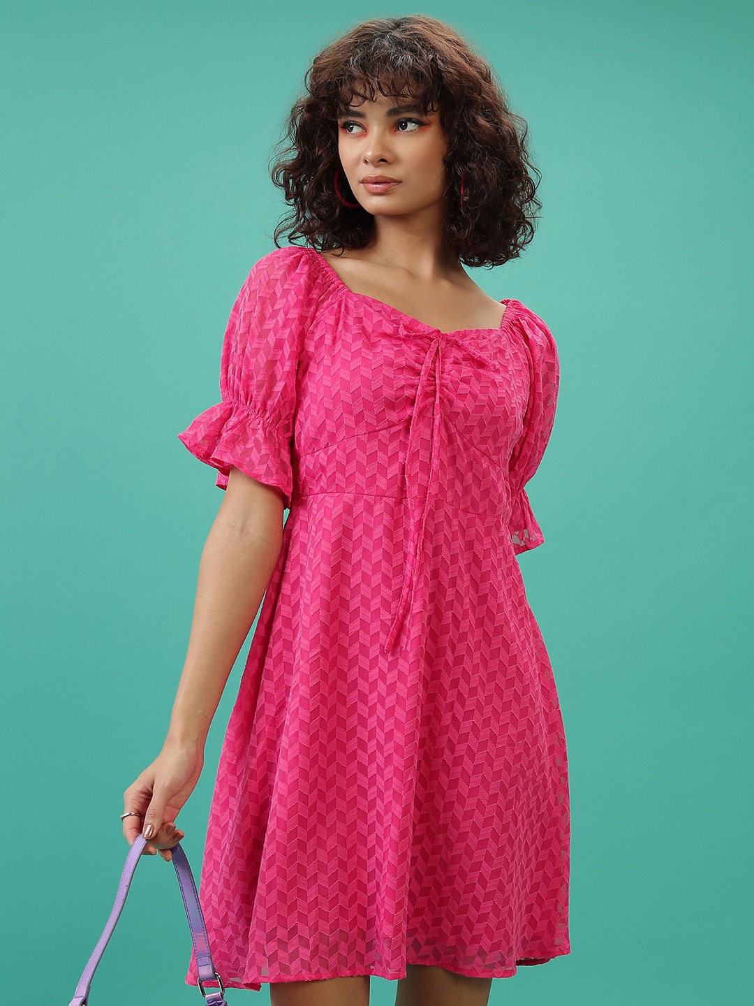 

Tokyo Talkies Red Print Bell Sleeve A-Line Dress