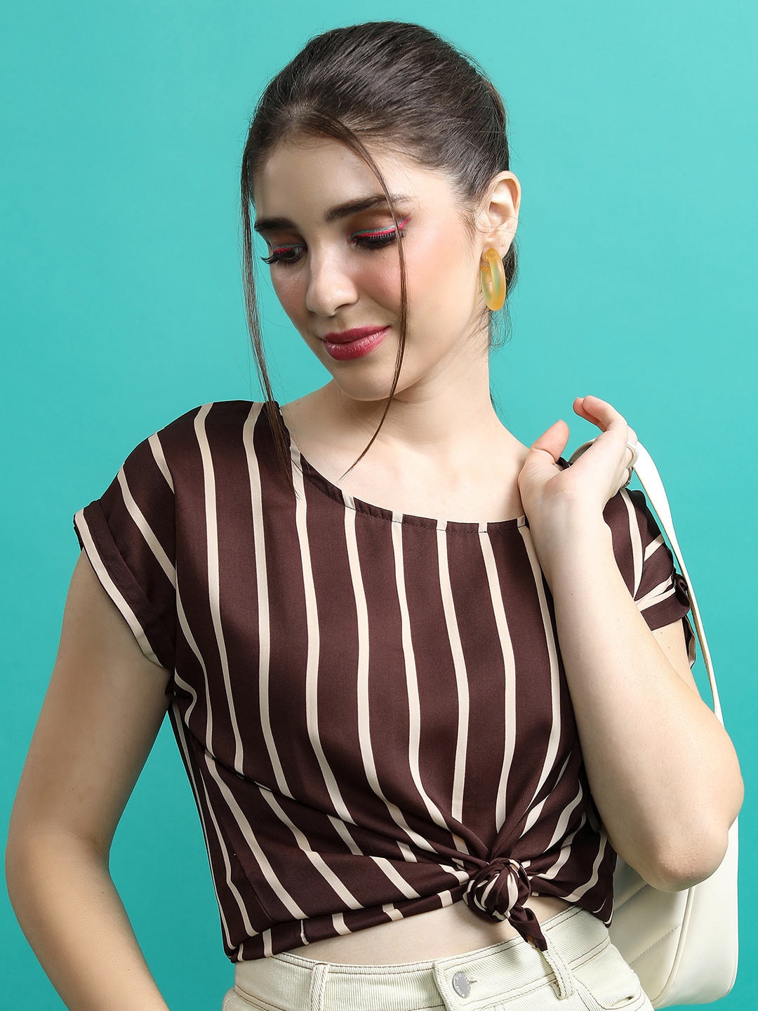 

Tokyo Talkies Brown Striped Extended Sleeves Top