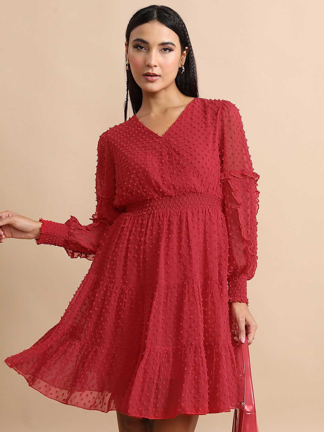 

Tokyo Talkies Puff Sleeve Mini Fit & Flare Dress, Red