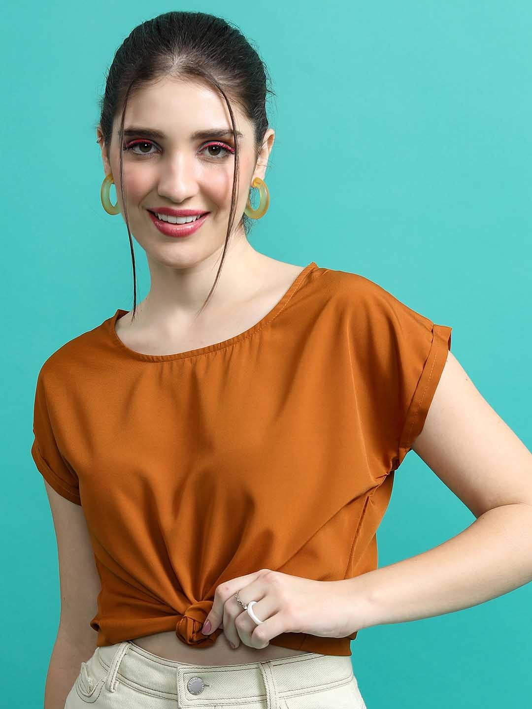 

Tokyo Talkies Orange Round Neck Short Sleeves Casual Top