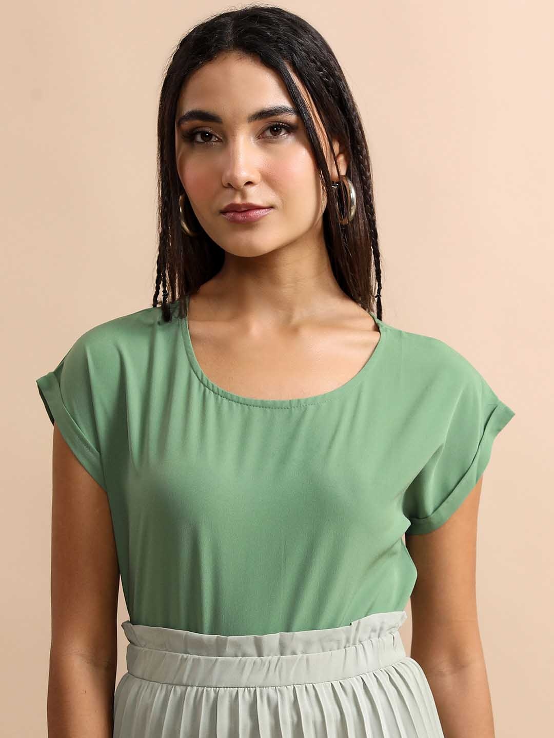 

Tokyo Talkies Green Round Neck Extended Sleeves Top