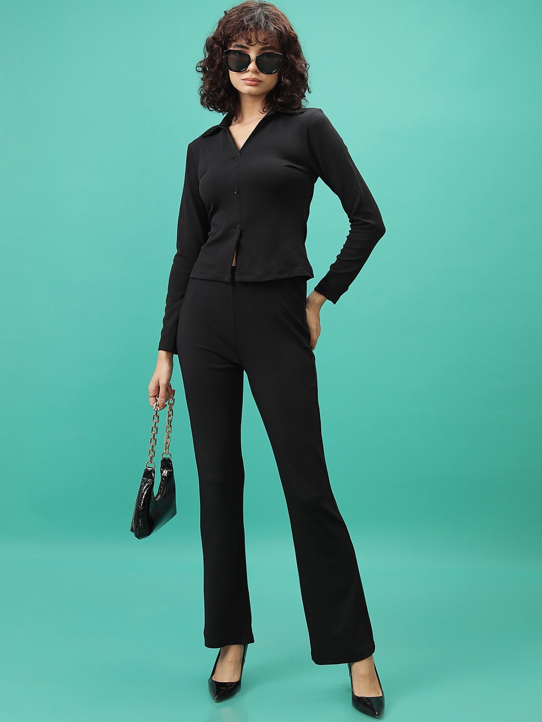

Tokyo Talkies Button Down Shirt with Bootcut Trouser, Black
