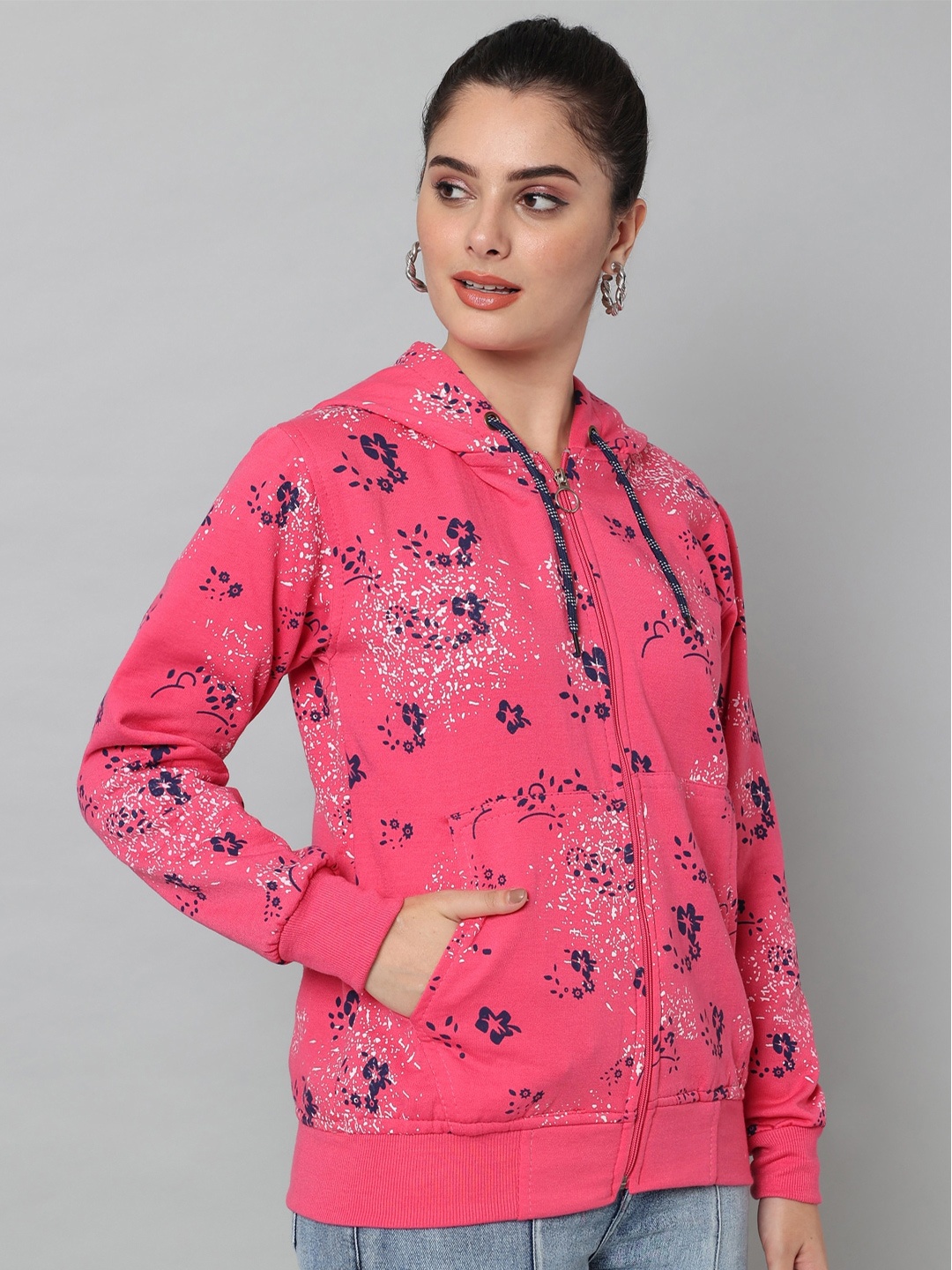 

eWools Floral Printed Hooded Sweatshirt, Pink