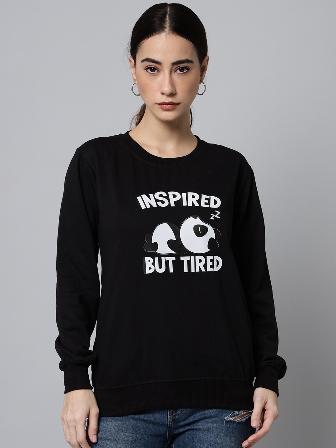 

eWools Graphic Printed Round Neck Long Sleeves Pullover Sweatshirt, Black