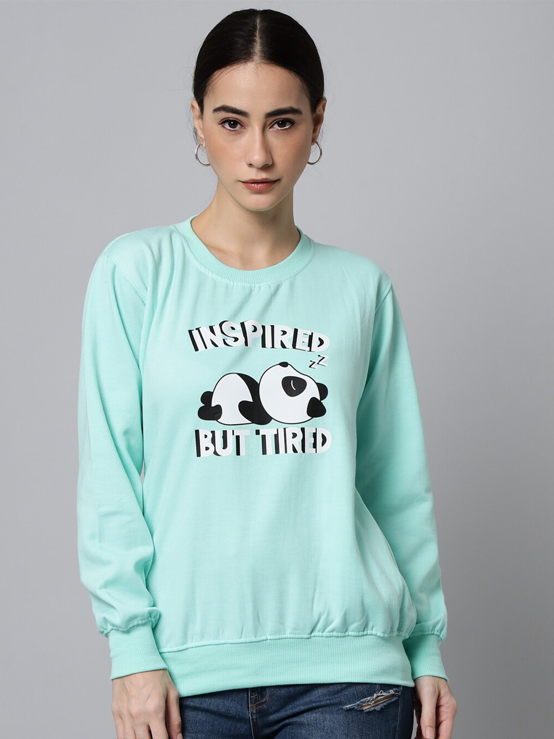 

eWools Graphic Printed Round Neck Long Sleeves Pullover Sweatshirt, Green