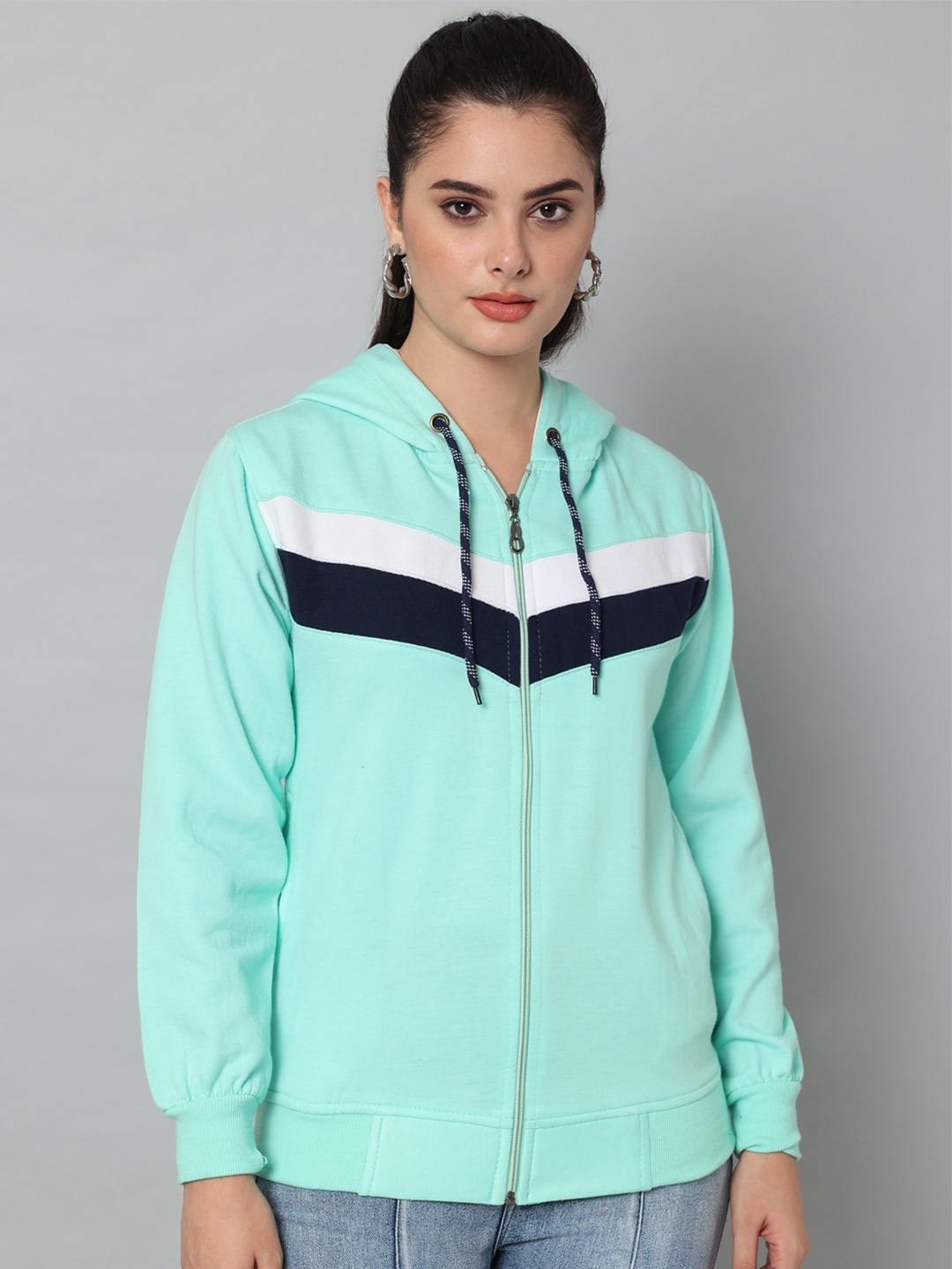 

eWools Colourblocked Long Sleeves Hooded Cotton Sweatshirt, Green