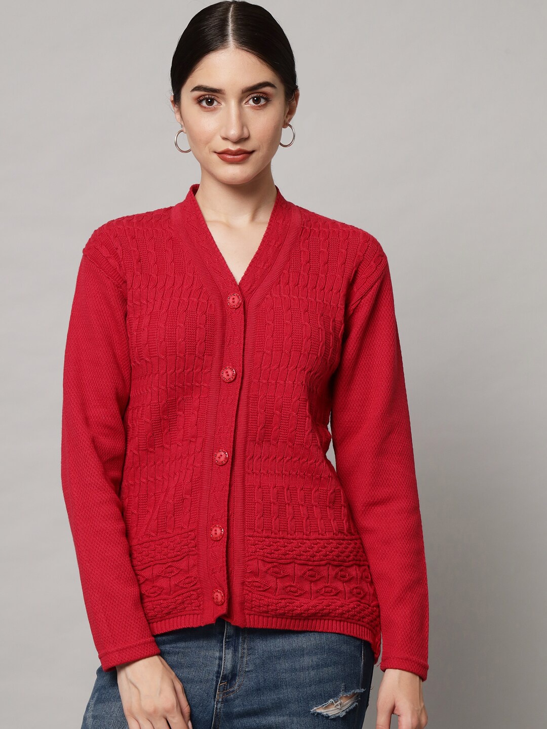 

eWools Self Designed Woollen Cardigan, Red