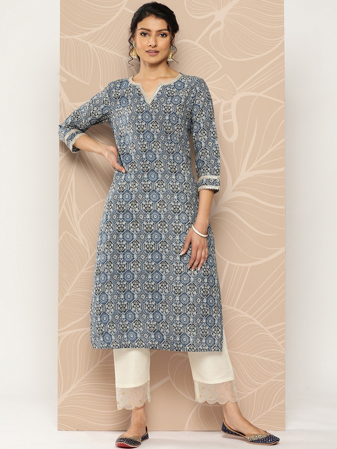 

Varanga Ethnic Motifs Printed Cotton Kurta, Blue