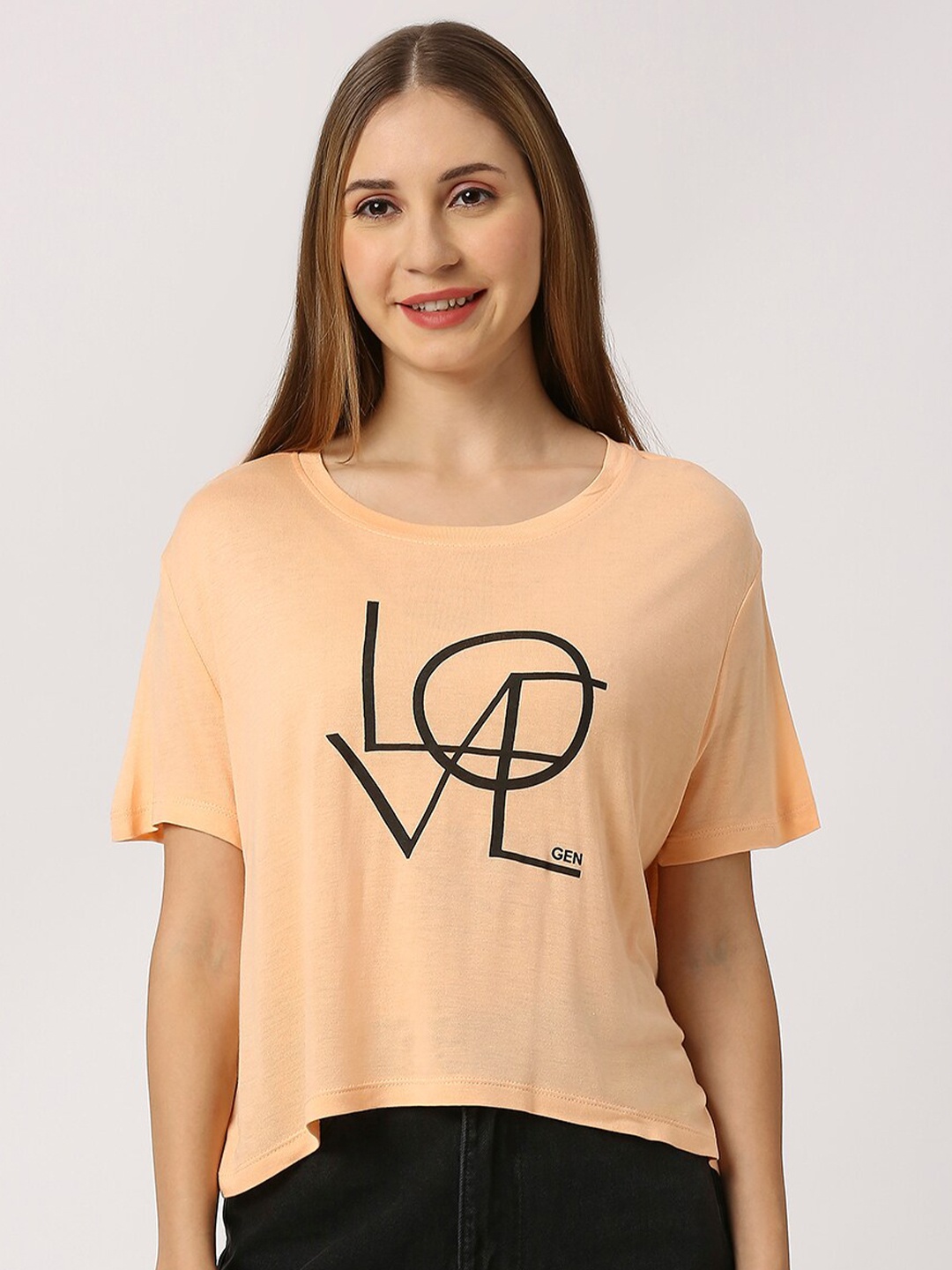 

LOVEGEN Typography Printed Pure Cotton T-shirt, Orange