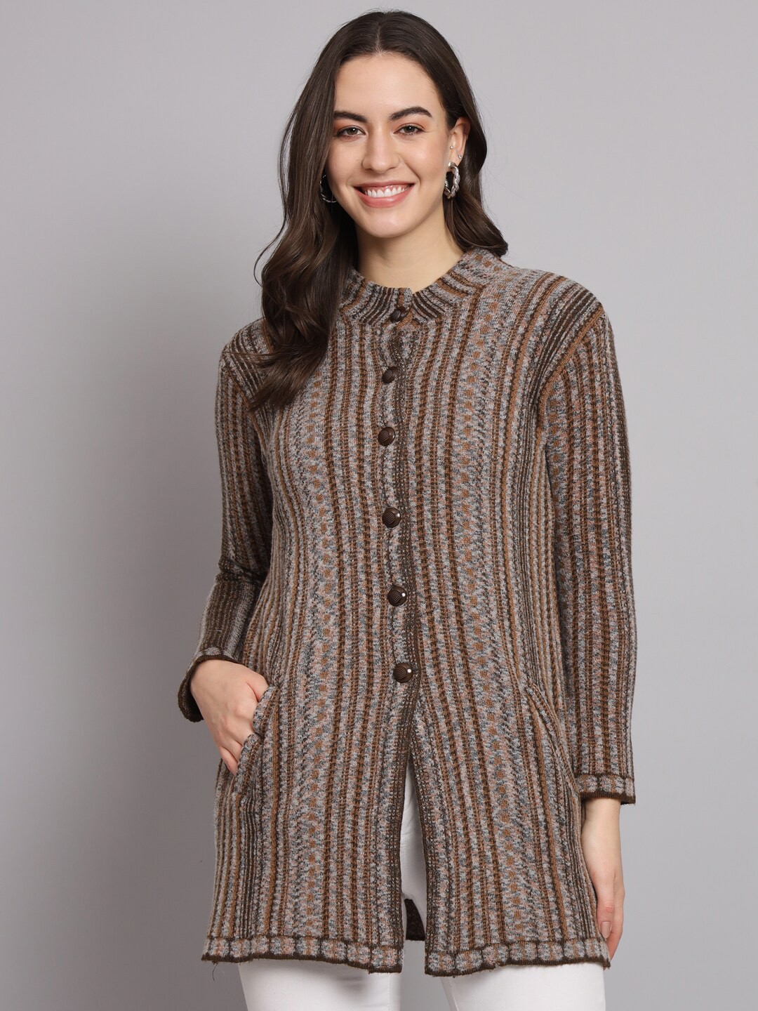 

eWools Striped Cardigan Sweaters, Brown
