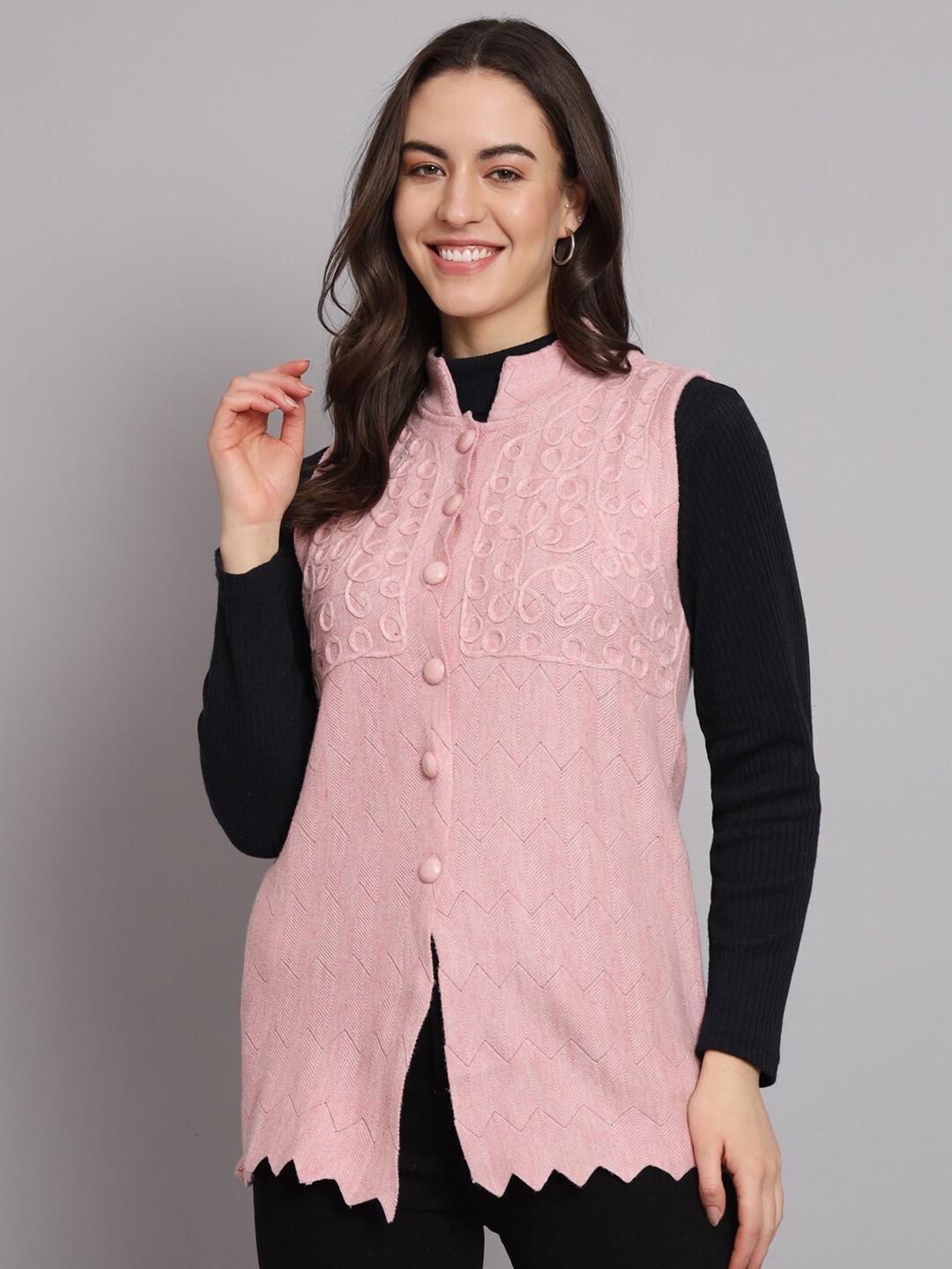 

eWools Floral Embroidered Woolen Cardigan Sweater, Pink