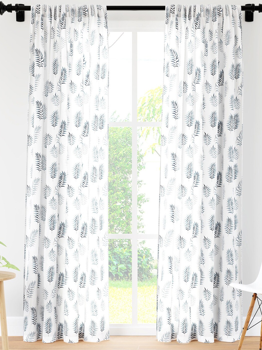 

Encasa Homes White & Grey 2 Pieces Palm Leaves Long Door Curtains