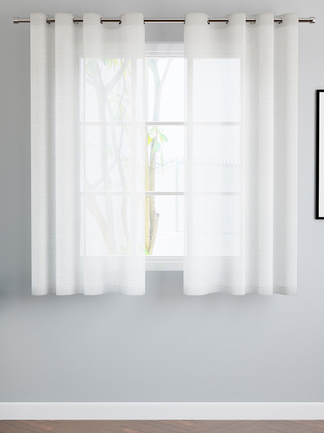 

Encasa Homes White 2 Pieces Sheer Cotton Window Curtains