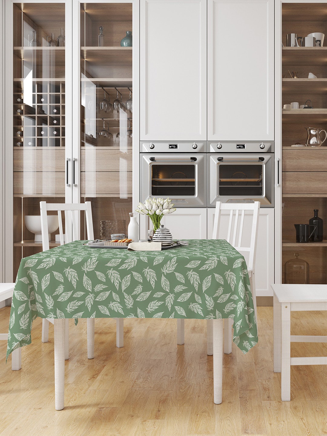 

Encasa Homes Green Leaves Printed Cotton 4 Seater Table Cover