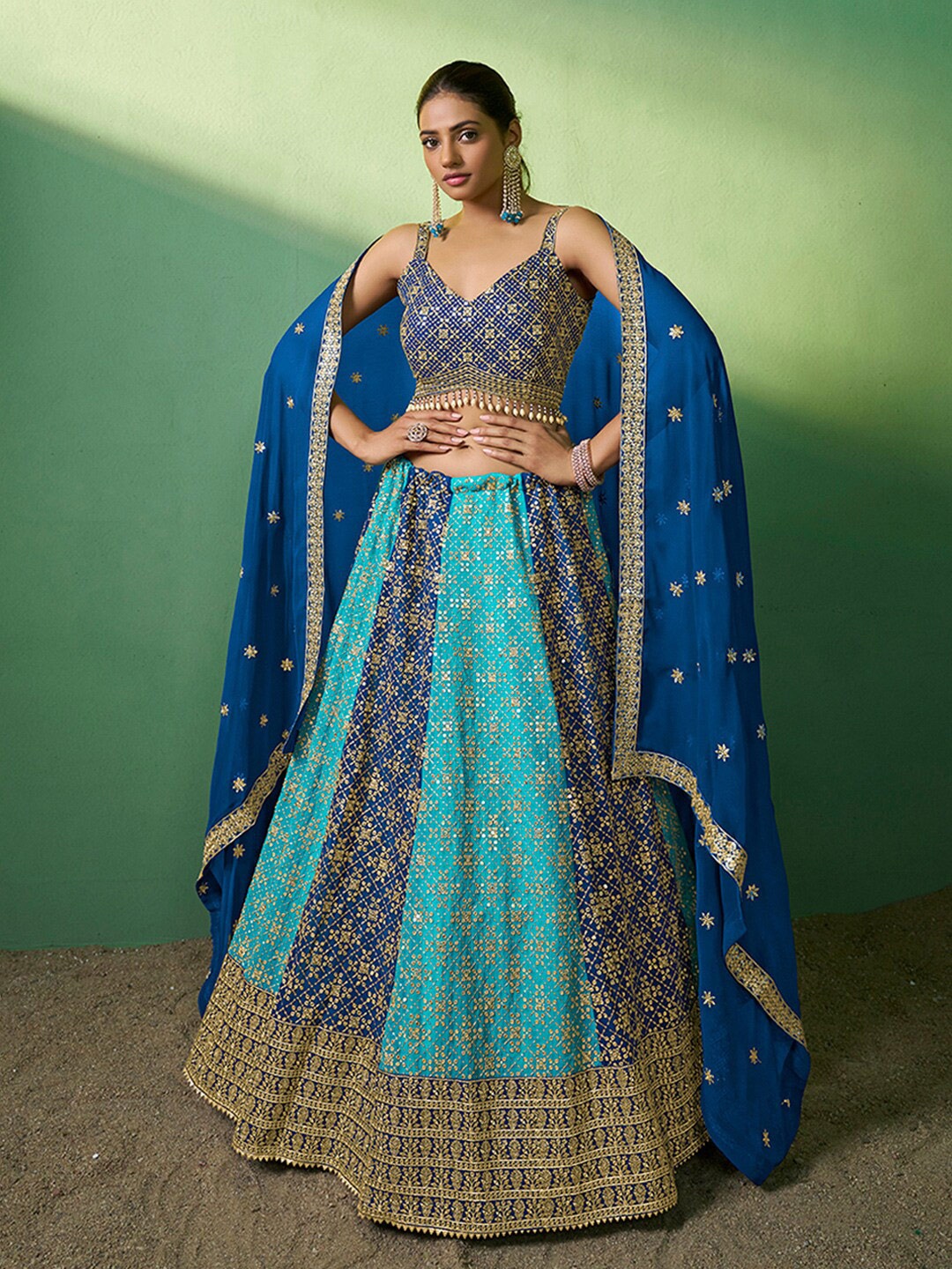 

Fusionic Embroidered Sequinned Semi-Stitched Lehenga & Unstitched Blouse With Dupatta, Blue