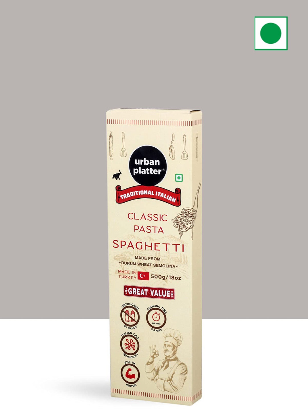 

URBAN PLATTER Traditional Italian Classic Spaghetti Pasta-500 gm, Beige