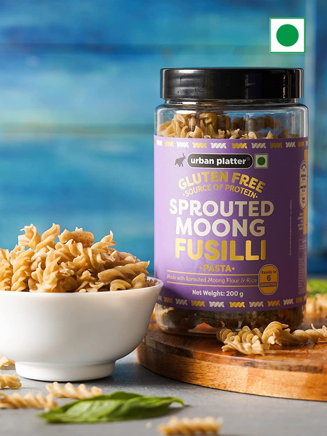 

URBAN PLATTER Gluten Free Sprouted Moong Fusilli Pasta-200 gm, Brown