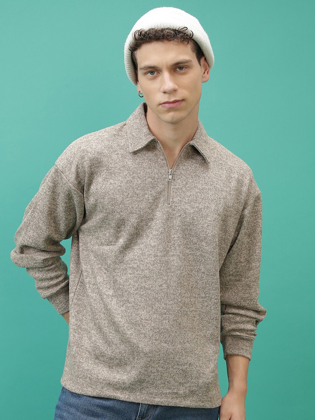 

HIGHLANDER Lapel Collar Pullover, Beige