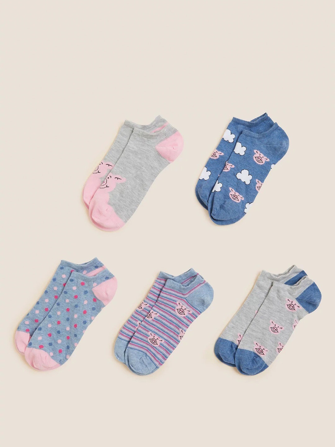 

Marks & Spencer Women Set Of 5 Printed Ankle-Length Socks, Blue