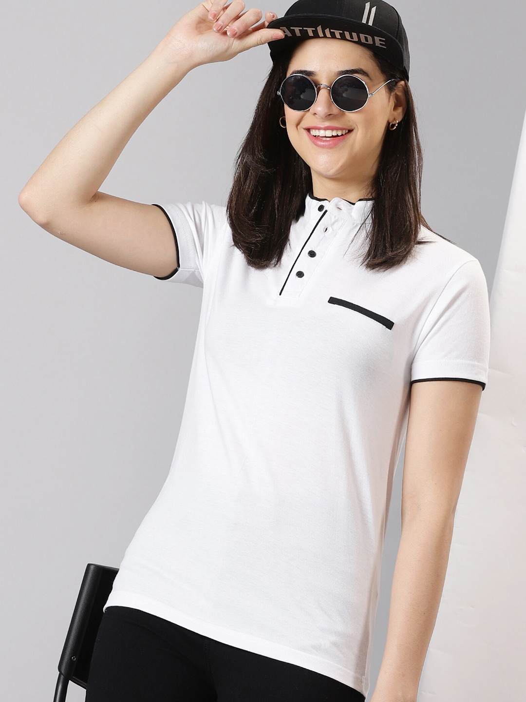 

AUSK Band Collar Short Sleeves T-shirt, White