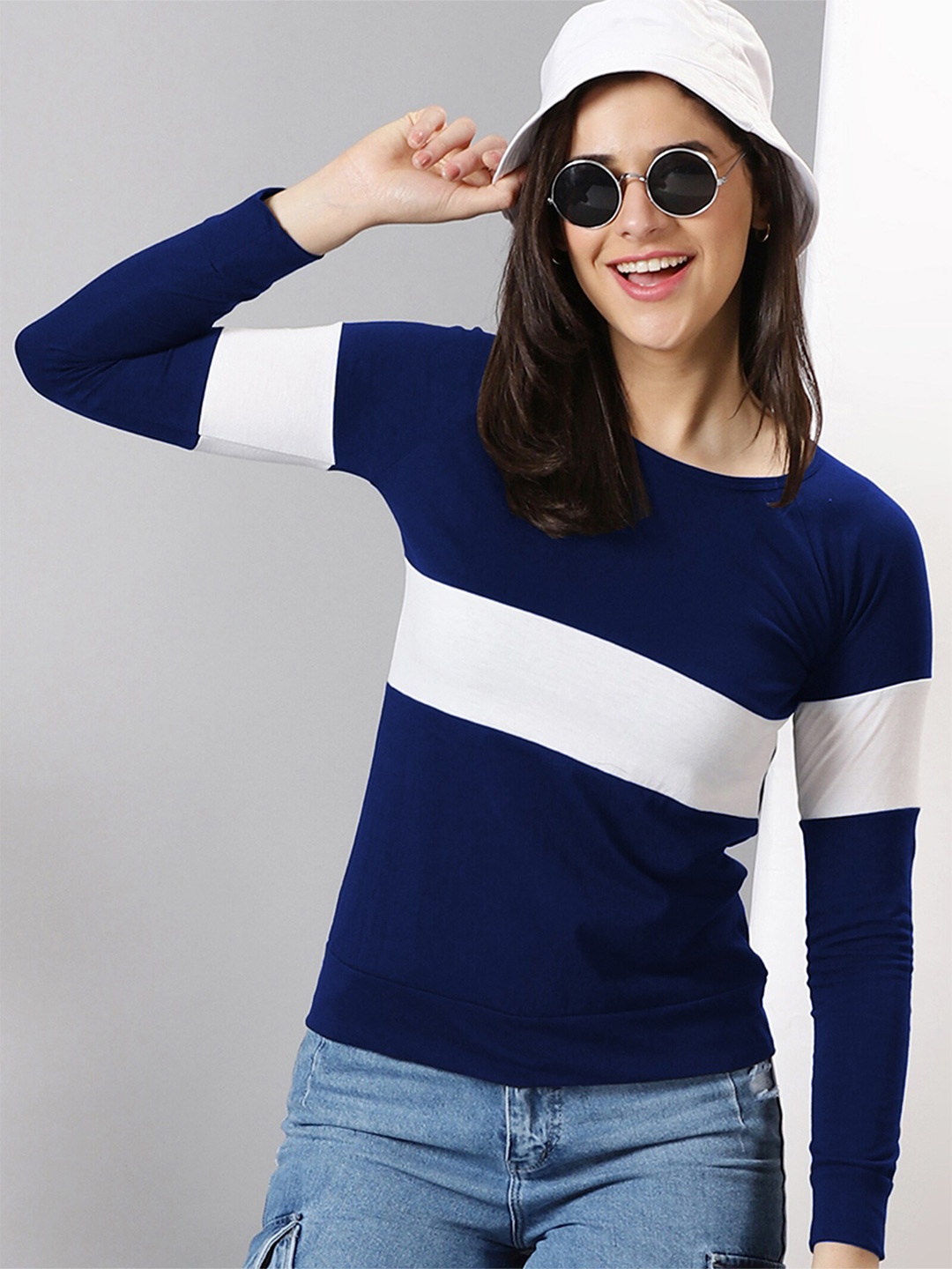 

AUSK Striped Round Neck T-shirt, Navy blue