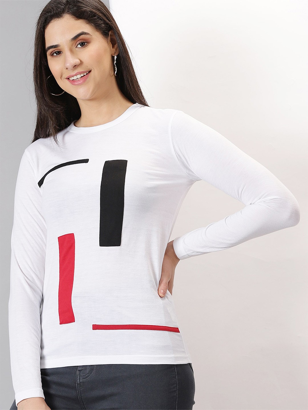 

AUSK Women White Typography Pockets T-shirt