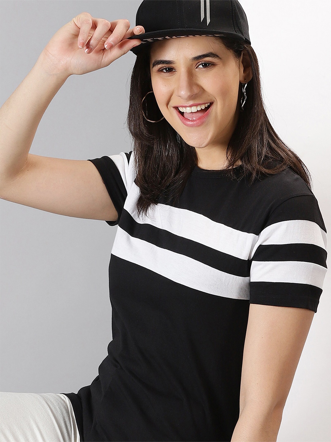 

AUSK Striped Round Neck T-shirt, Black