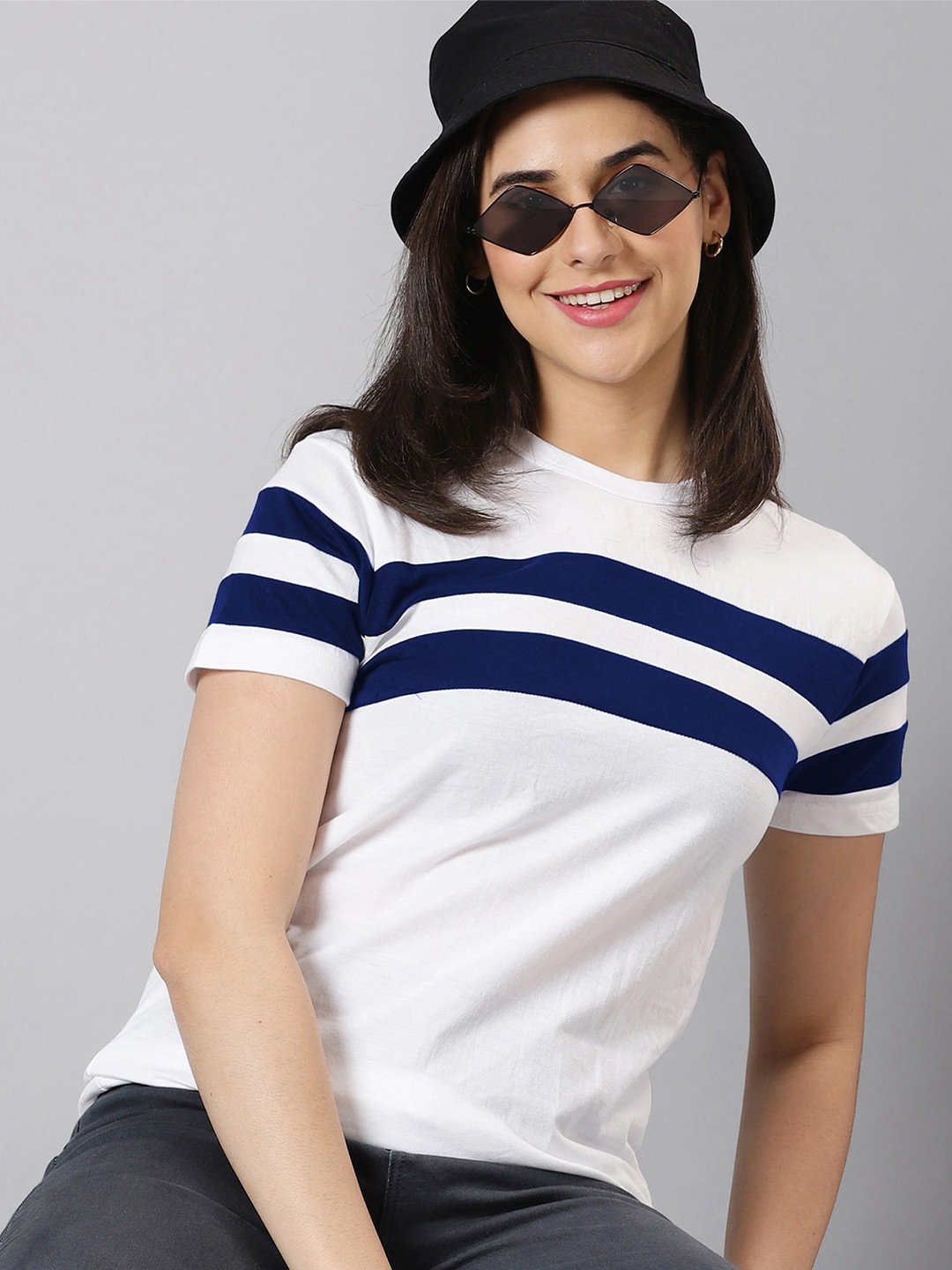 

AUSK Striped Round Neck T-shirt, White