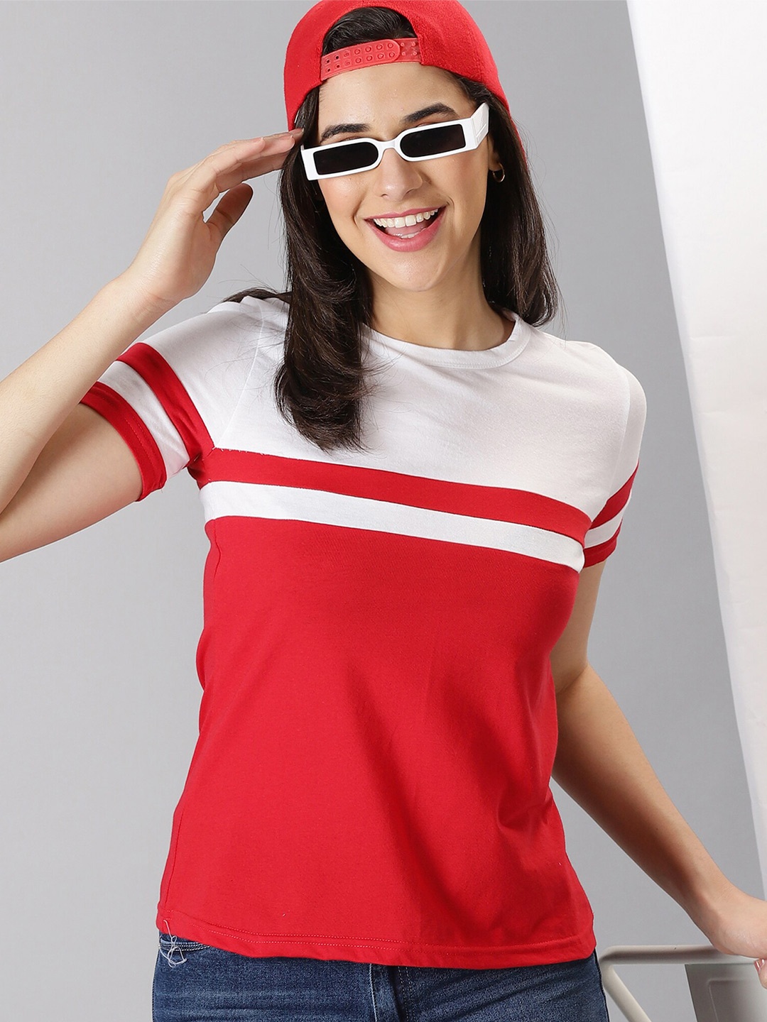 

AUSK Colorblocked Round Neck T-shirt, Red